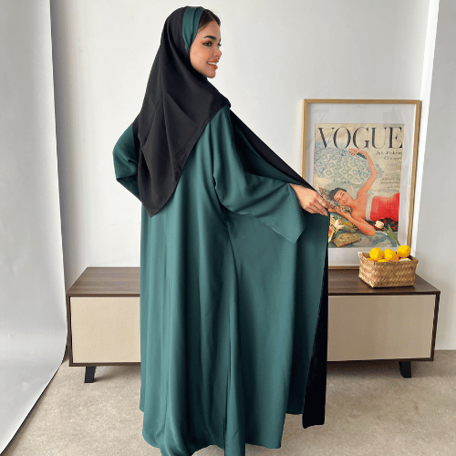 عباية دبل فيس كلوش أخضر وأسود