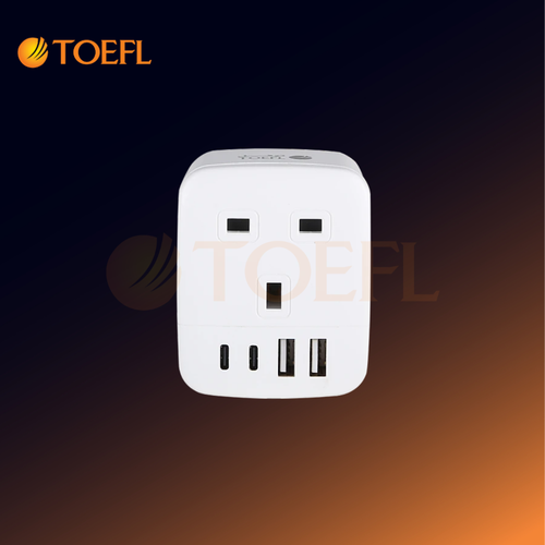قابس جداري فيش ثلاثي مفرد + مدخلين USB و  Type-C