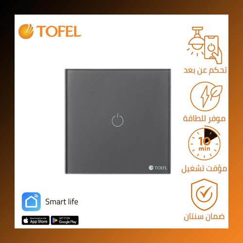 Smart Single Switch, Graphite, Remote Control via WiFi, Easy-to-Use Touch Operation, Mobile Control, Compatible with Alexa and Google Home