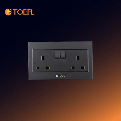 Double Triple Socket with Rectangular Switch – Graphite Black