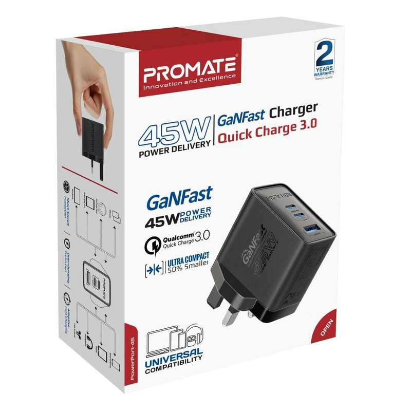 راس جداري 45W اسود 2 TC-1USB PROMATE