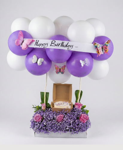  هدية عيد ميلاد كيك ورد وبالونات🎂