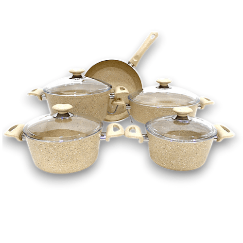 9 PCs  Beige Granite Cookware Set