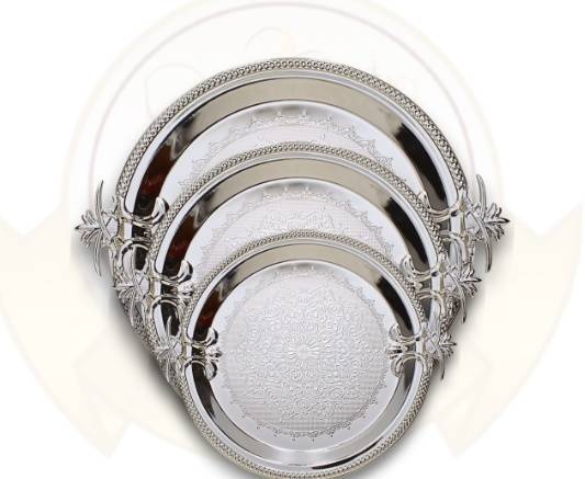 Luxury 3pc Round Silver Serving Tray Set