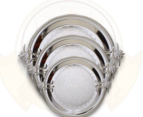 Luxury 3pc Round Silver Serving Tray Set