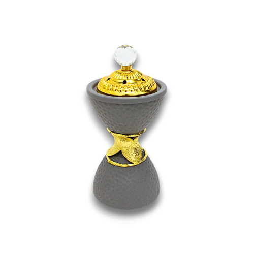 Alnokhba Almumayaza Grey & Gold Hourglass Bakhoor Burner with Crystal Knob
