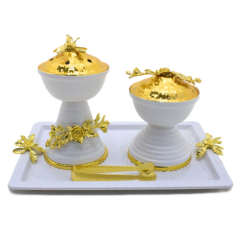 Alnokhba Almumayaza White & Gold Luxury Bakhoor Burner Set