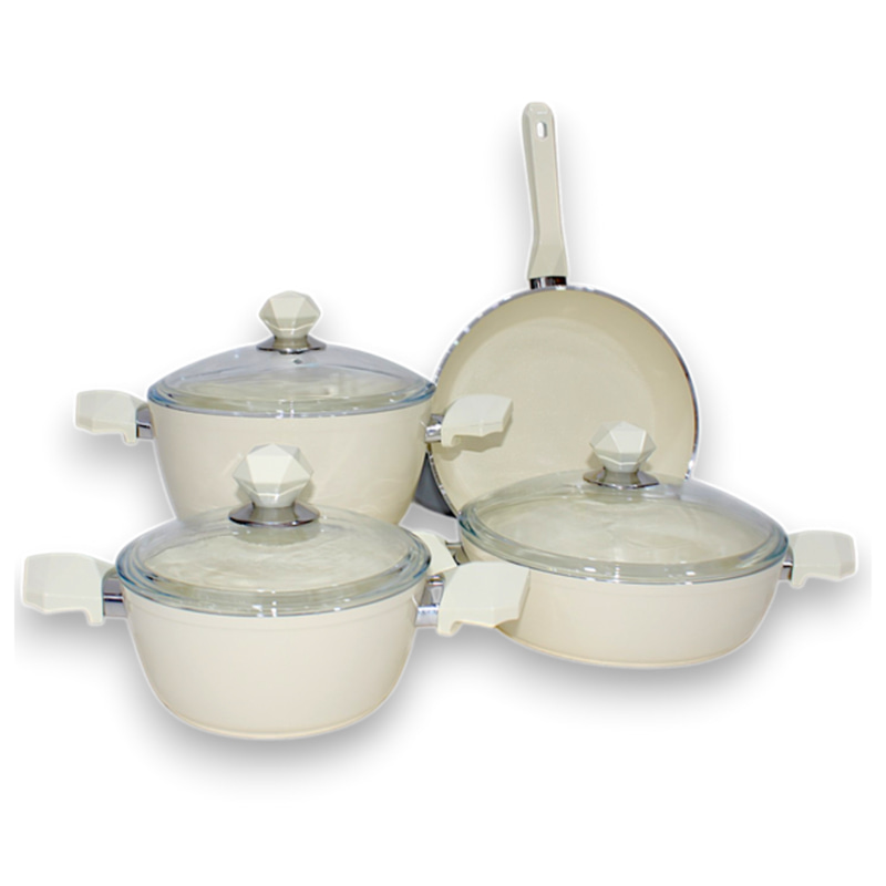 7 PCs  Beige Ceramic Cookware Set