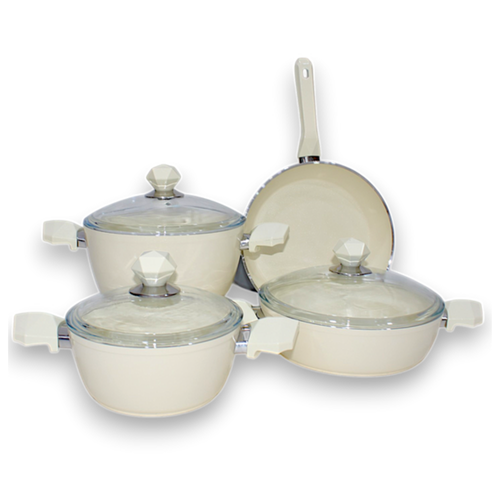 7 PCs  Beige Ceramic Cookware Set