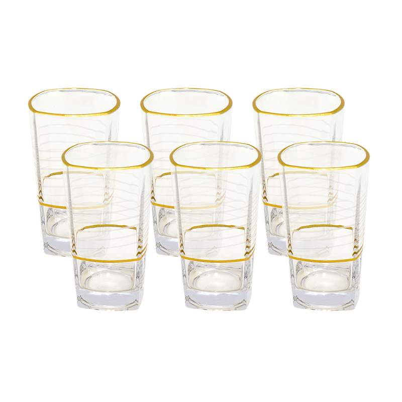 Alnokhba Almumayaza Luxury 6-Piece Gold-Rimmed Water Glass Set – 250ml