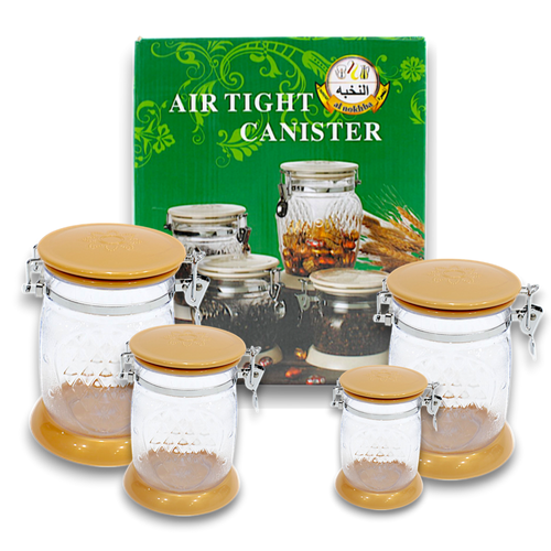 Alnokhba 4-Piece Airtight Glass Canister Set – Premium Kitchen Storage Jars