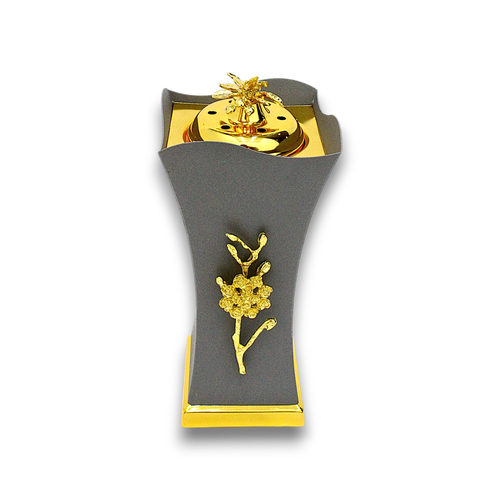 Alnokhba Almumayaza Luxury Grey & Gold Bakhoor Burner - Elegant Gold Leaf Accent