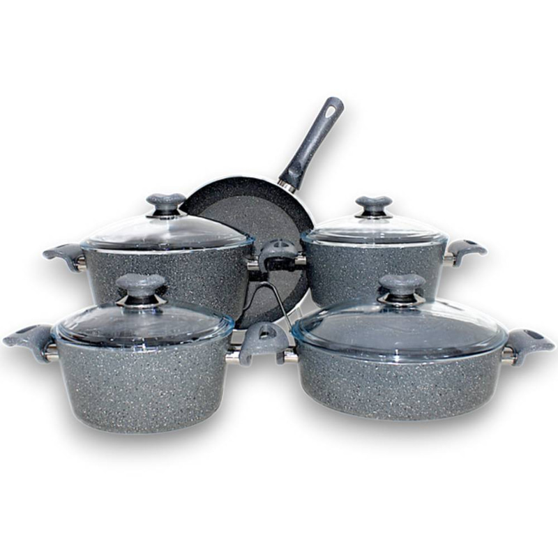 9 PCs Grey Granite Cookware Set 