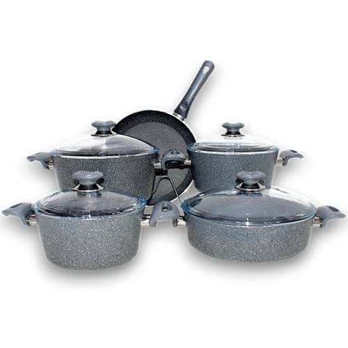 9 PCs Grey Granite Cookware Set 