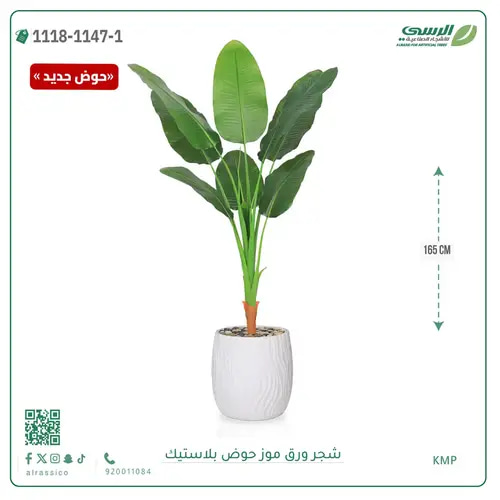 شجرة موز صناعية ( ارتفاع 165 سم ) حوض بلاستيك