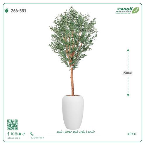 شجرة زيتون صناعية ( ارتفاع 270 سم ) حوض فيبر