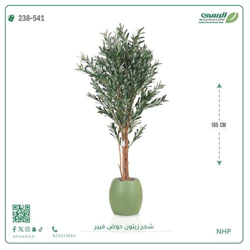 شجرة زيتون صناعية ( ارتفاع 165 سم ) حوض فيبر