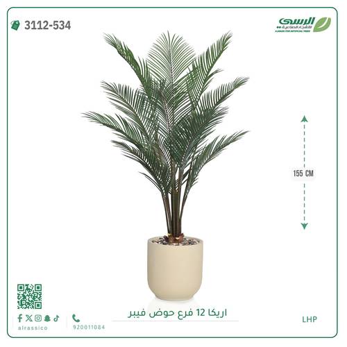 شجر أريكا صناعية ( ارتفاع 155 سم ) حوض فيبر