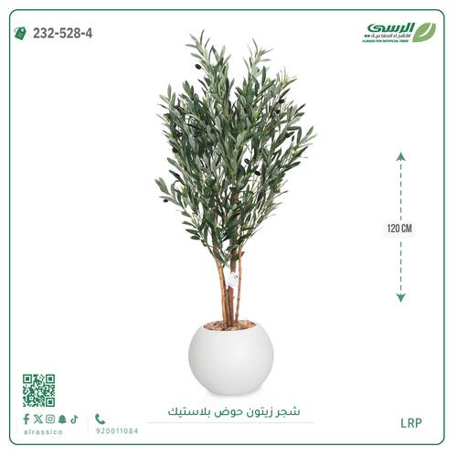 شجرة زيتون اصطناعية (4 فروع) بمركن بلاستيك دائرى 