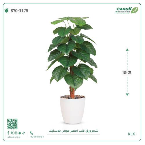 شجرة ورق قلب اصطناعية ( ارتفاع 135 سم ) حوض بلاستيك