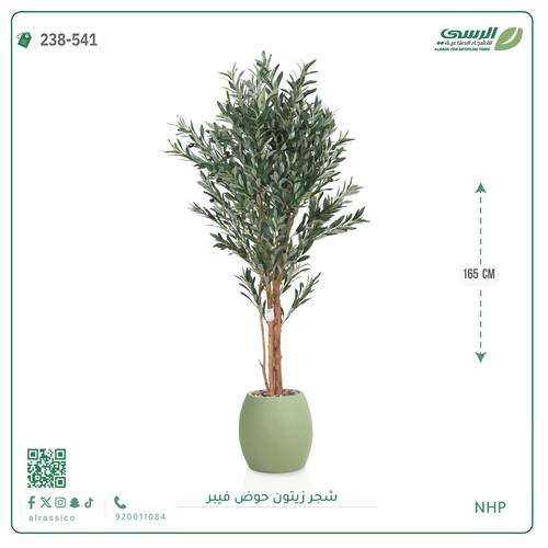 شجرة زيتون صناعية ( ارتفاع 165 سم ) حوض فيبر
