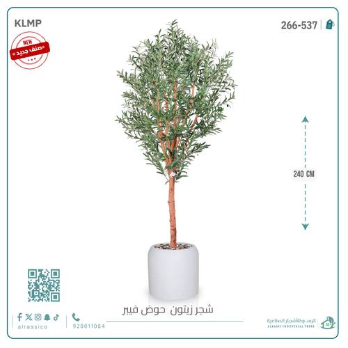 شجرة زيتون صناعية ( ارتفاع 240 سم ) حوض فيبر