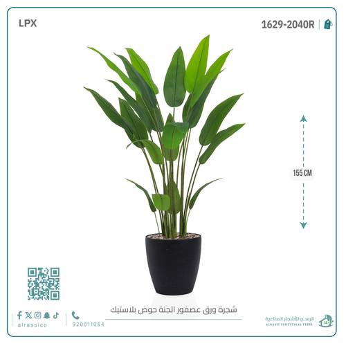 شجرة عصفور الجنة الاصطناعية بمركن بلاستيك اسطوانى  أسطواني