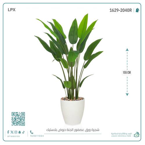 شجرة عصفور الجنة الاصطناعية بمركن بلاستيك اسطوانى  أسطواني