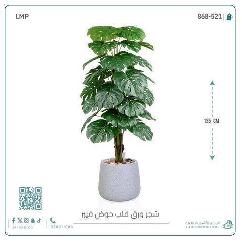  شجرة ورق قلب (ألوكاسيا) الاصطناعية بمركن فيبر بيضاوى