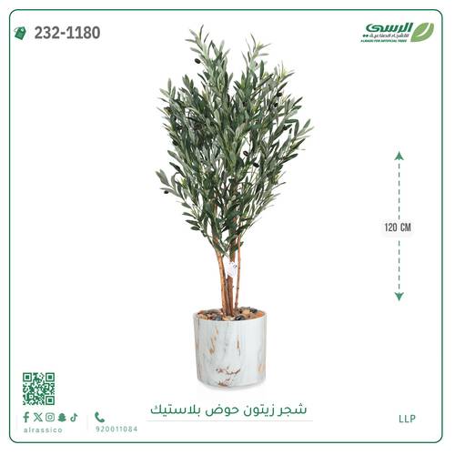 شجرة زيتون صناعية ( ارتفاع 130 سم ) حوض بلاستيك