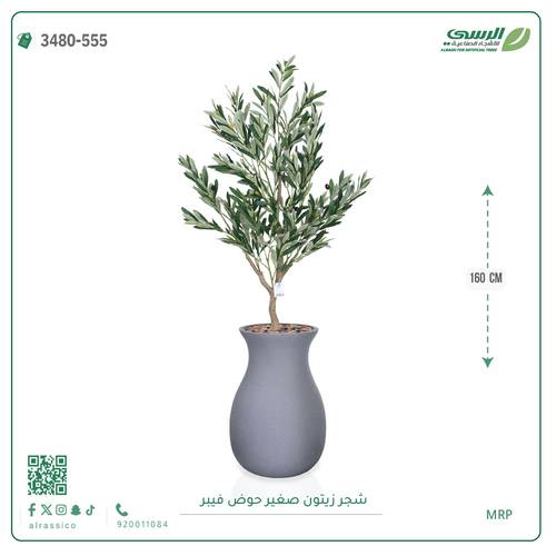شجرة زيتون اصطناعية ( ارتفاع 160 سم ) حوض فيبر