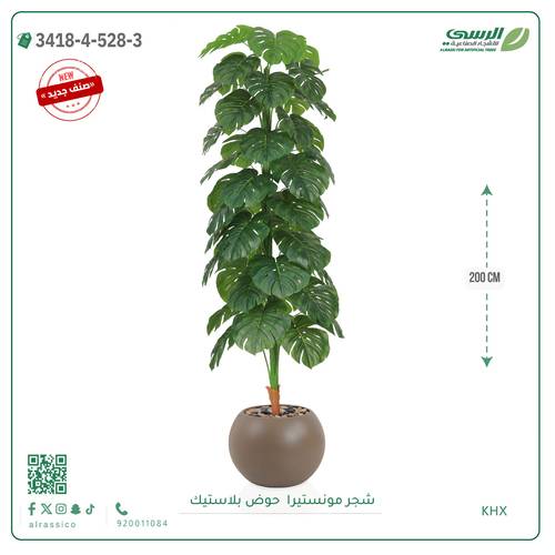 شجرة مونستيرا صناعية ( ارتفاع 200 سم ) حوض بلاستيك