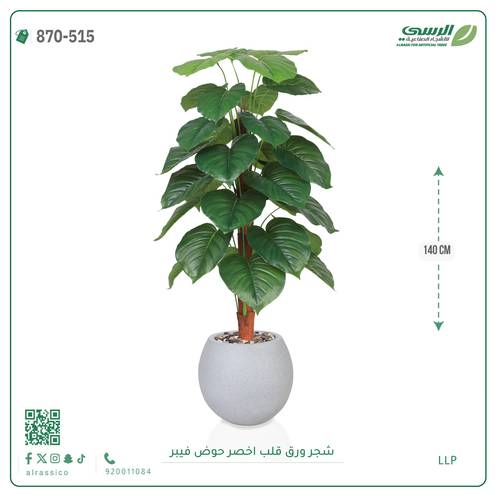شجرة ورق قلب(ألوكاسيا) اصطناعية ( ارتفاع 140سم ) بمركن فيبر 
