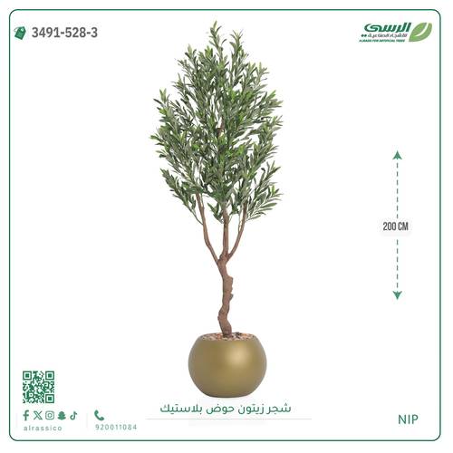 شجرة زيتون اصطناعية (4 فروع) بمركن بلاستيك دائرى 