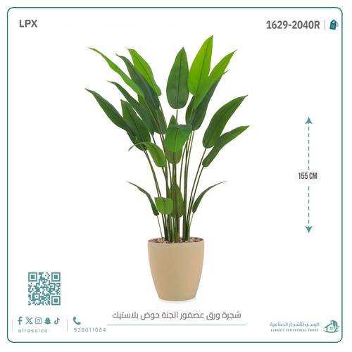 شجرة عصفور الجنة الاصطناعية بمركن بلاستيك اسطوانى  أسطواني