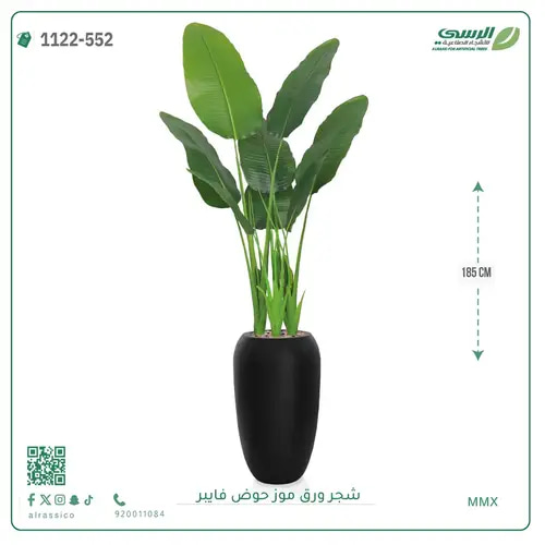 شجرة موز صناعية ( ارتفاع 185 سم ) حوض فيبر