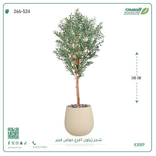 شجرة زيتون صناعية ( ارتفاع 245 سم ) حوض فيبر