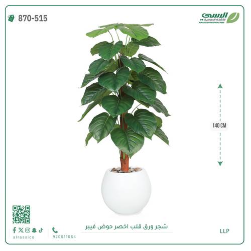 شجرة ورق قلب(ألوكاسيا) اصطناعية ( ارتفاع 140سم ) بمركن فيبر 
