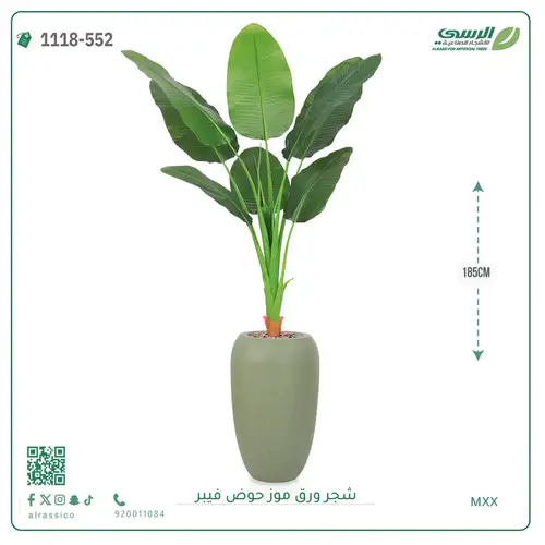 شجرة موز صناعية ( ارتفاع 185 سم ) حوض فيبر