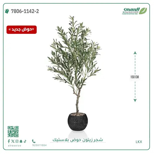 شجرة زيتون صناعية ( ارتفاع 150 سم ) حوض بلاستيك