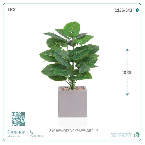 شجرة ورق قلب صناعية ( ارتفاع 120 سم ) حوض فيبر