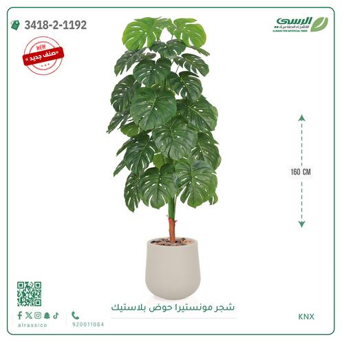 شجرة مونستيرا صناعية ( ارتفاع 160 سم ) حوض بلاستيك
