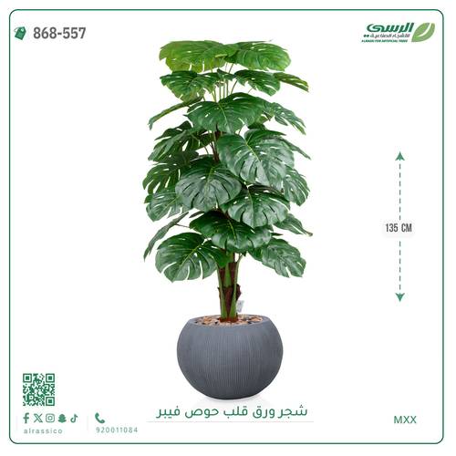 شجرة ورق قلب اصطناعية ( ارتفاع 135 سم ) حوض فيبر