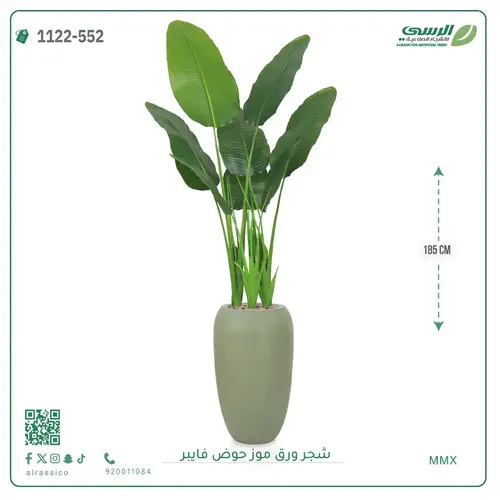 شجرة موز صناعية ( ارتفاع 185 سم ) حوض فيبر