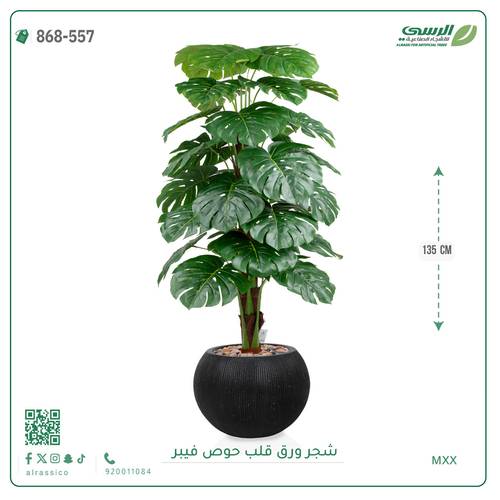 شجرة ورق قلب اصطناعية ( ارتفاع 135 سم ) حوض فيبر
