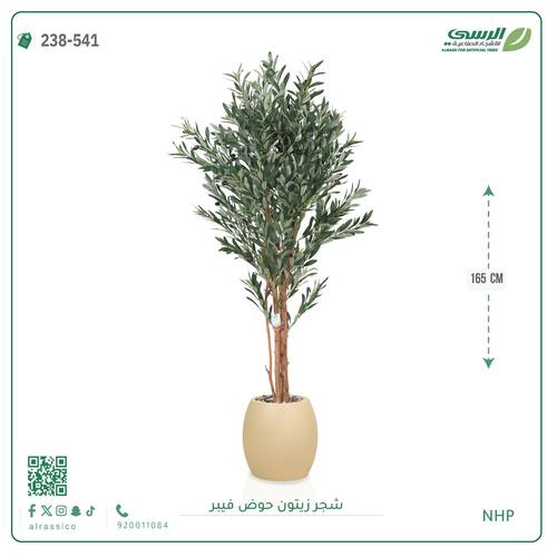 شجرة زيتون صناعية ( ارتفاع 165 سم ) حوض فيبر