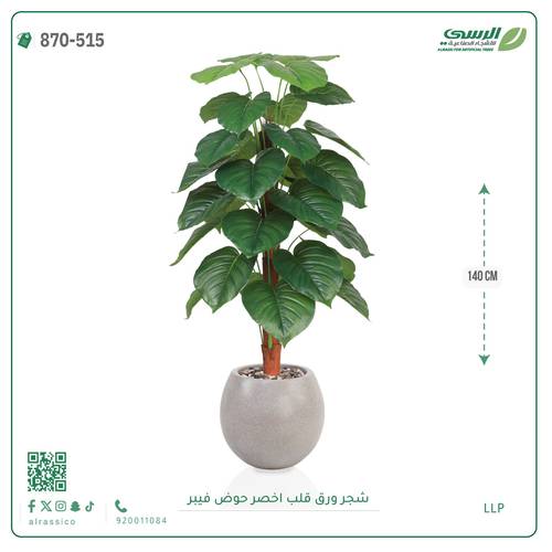 شجرة ورق قلب(ألوكاسيا) اصطناعية ( ارتفاع 140سم ) بمركن فيبر 