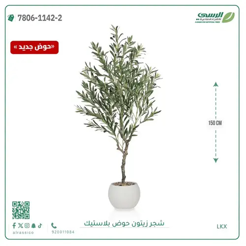 شجرة زيتون صناعية ( ارتفاع 150 سم ) حوض بلاستيك