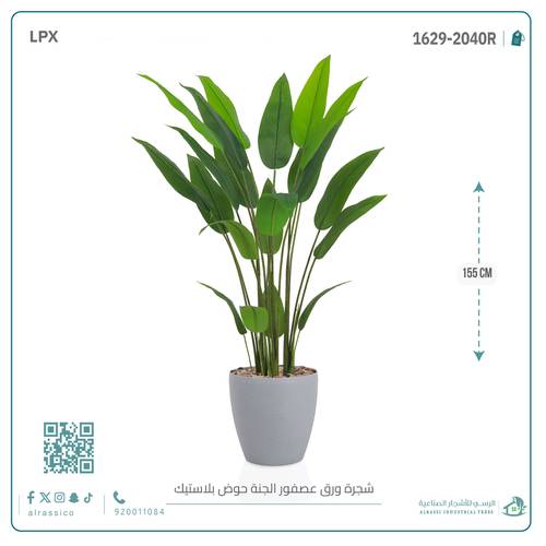 شجرة عصفور الجنة الاصطناعية بمركن بلاستيك اسطوانى  أسطواني