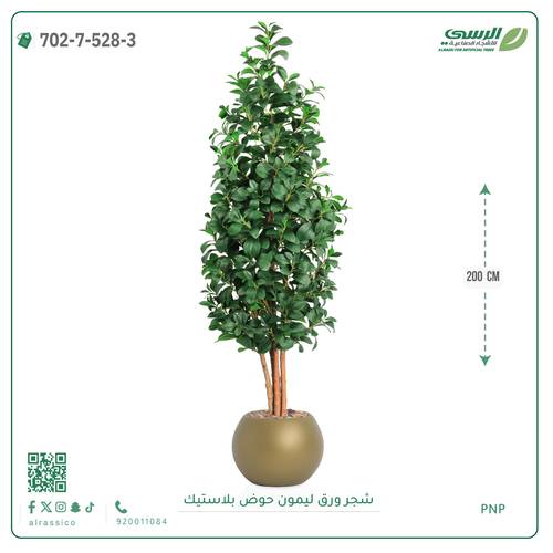شجر ليمون صناعي ( ارتفاع 200 سم ) حوض بلاستيك